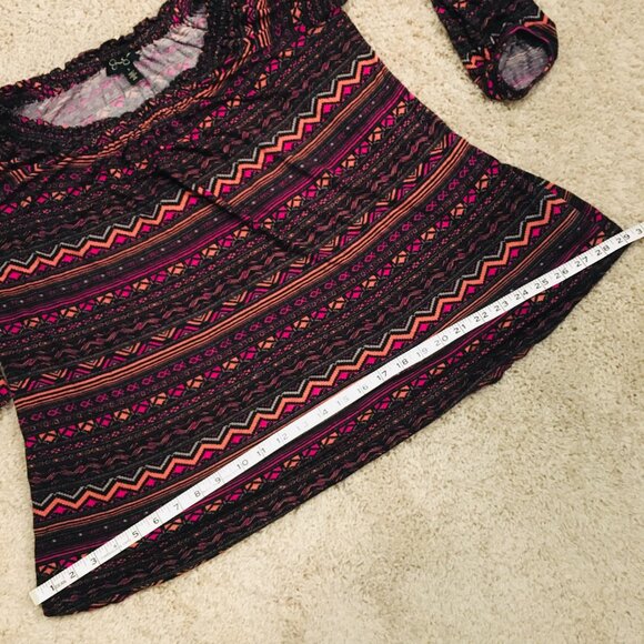 Tribal Print Ruched Smocked Collar Viscose Top - Picture 14 of 16